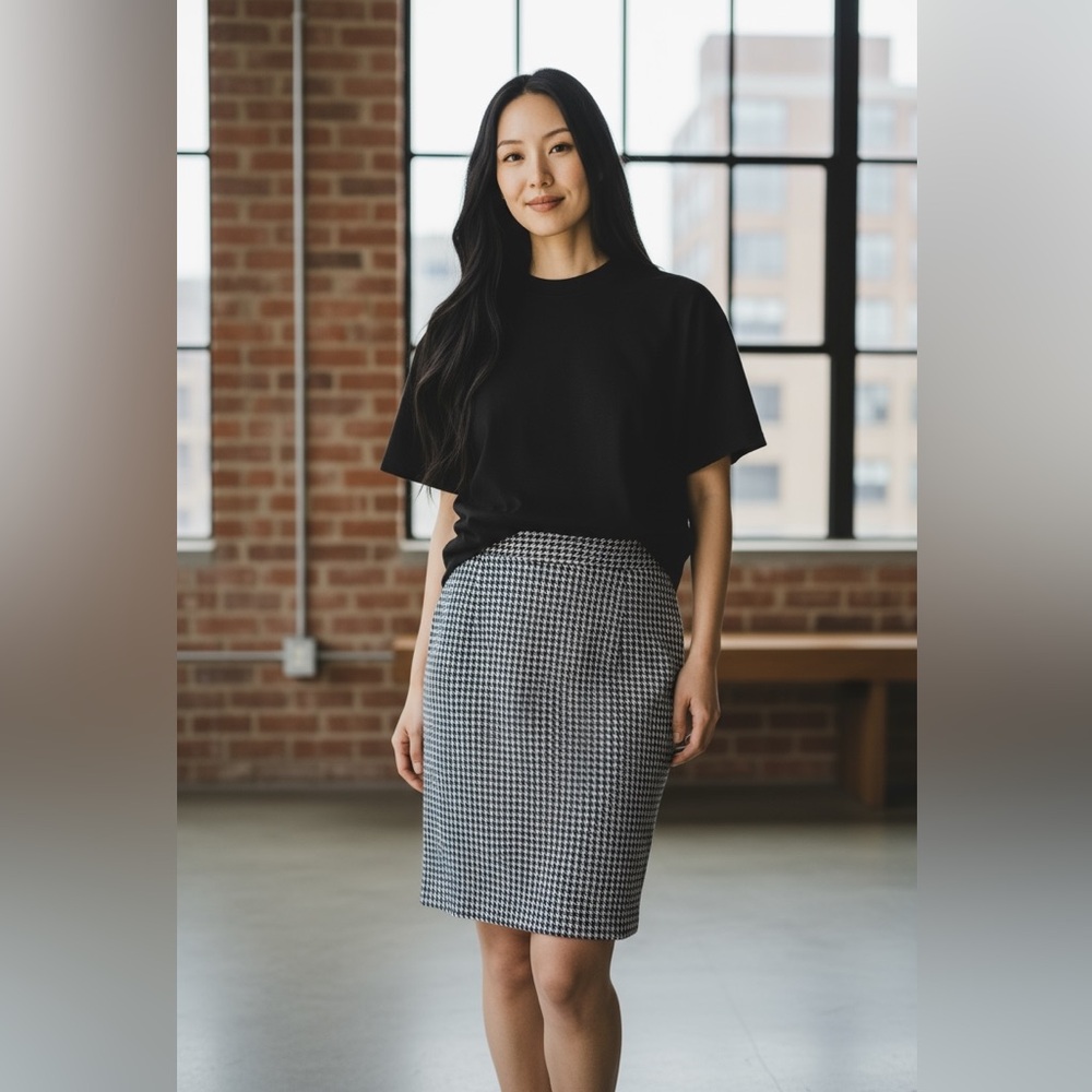 Lane Bryant Black & White Houndstooth Stretch Knit Pencil Skirt 18 Preppy Office